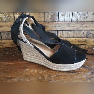 Ugg Black Open toe Ballet Tie Wedge Size 10
